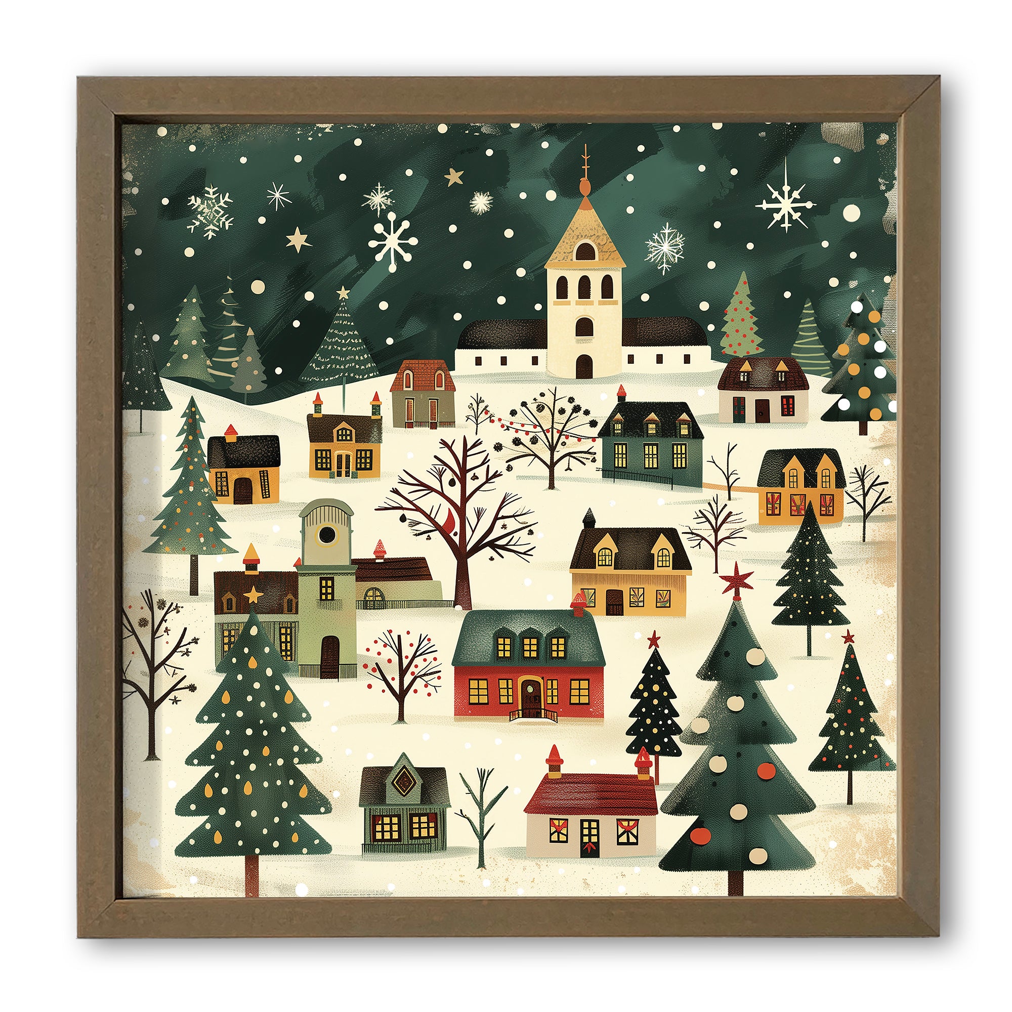 Retro Holiday Village Brown Framed Print