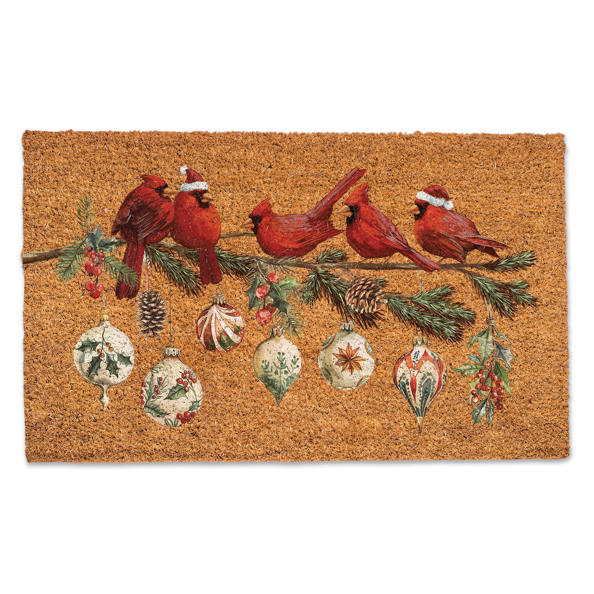 Cardinals and Ornaments Door Mat