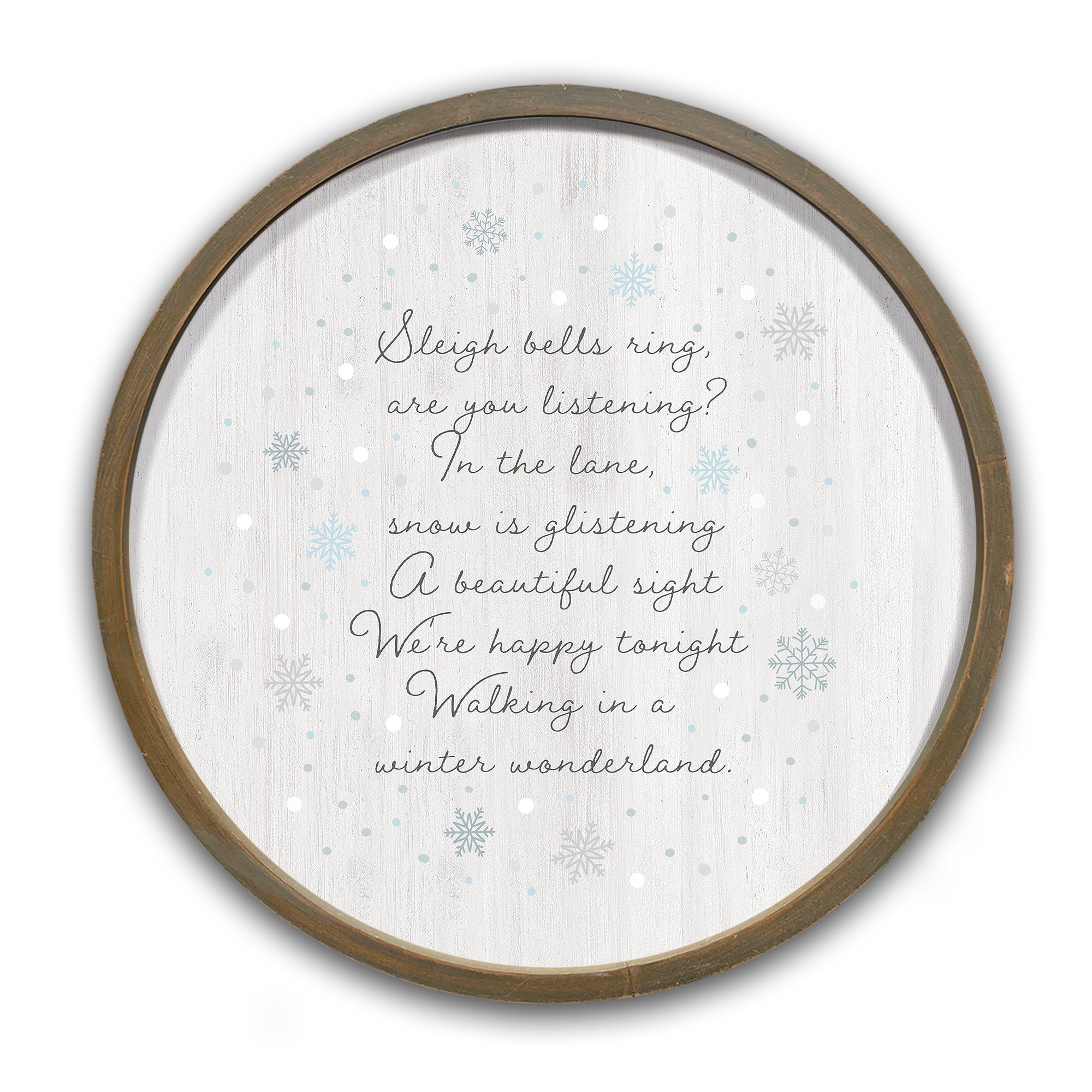 Walking in a Winter Wonderland Round Brown Framed Print