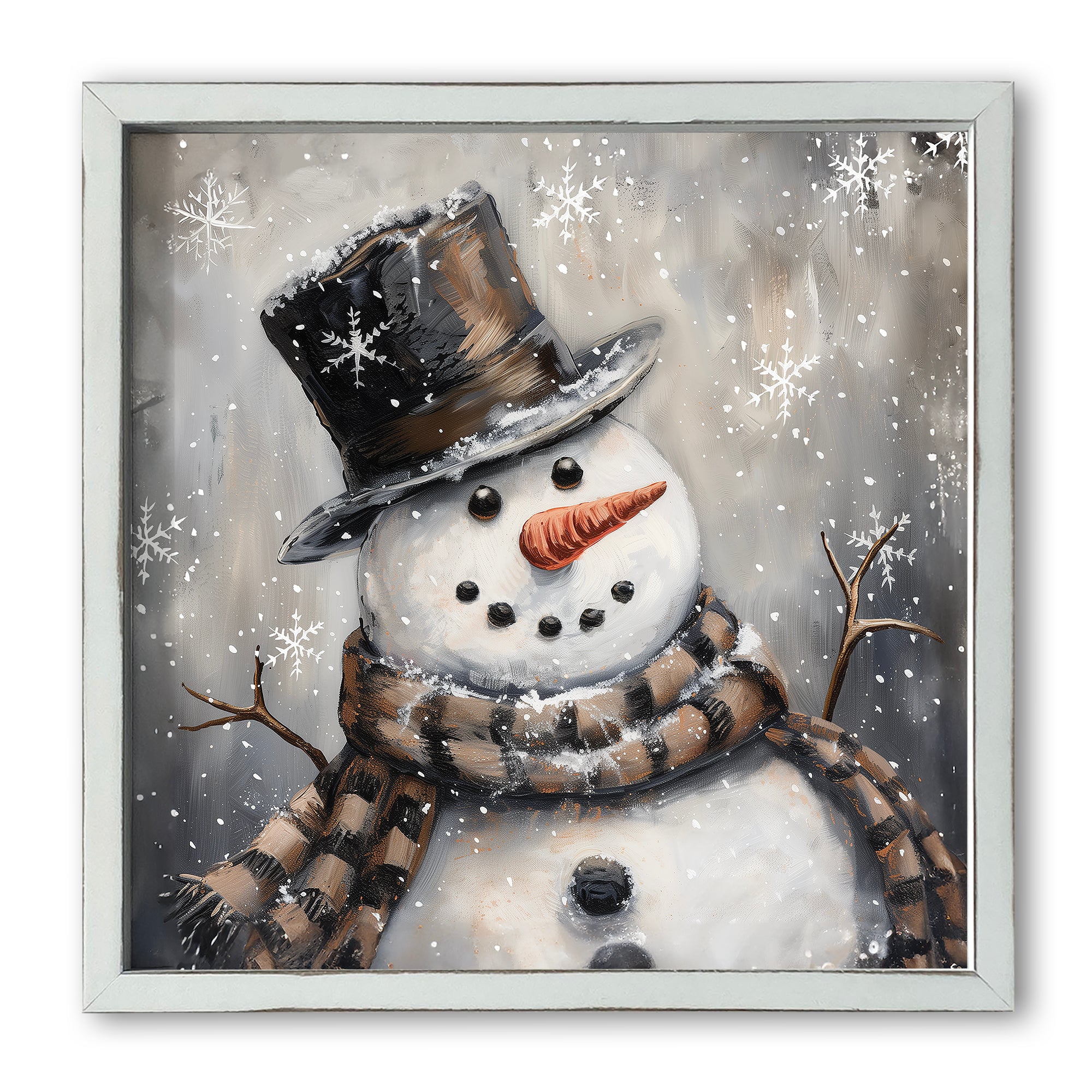 Happy Painterly Snowman White Framed Print