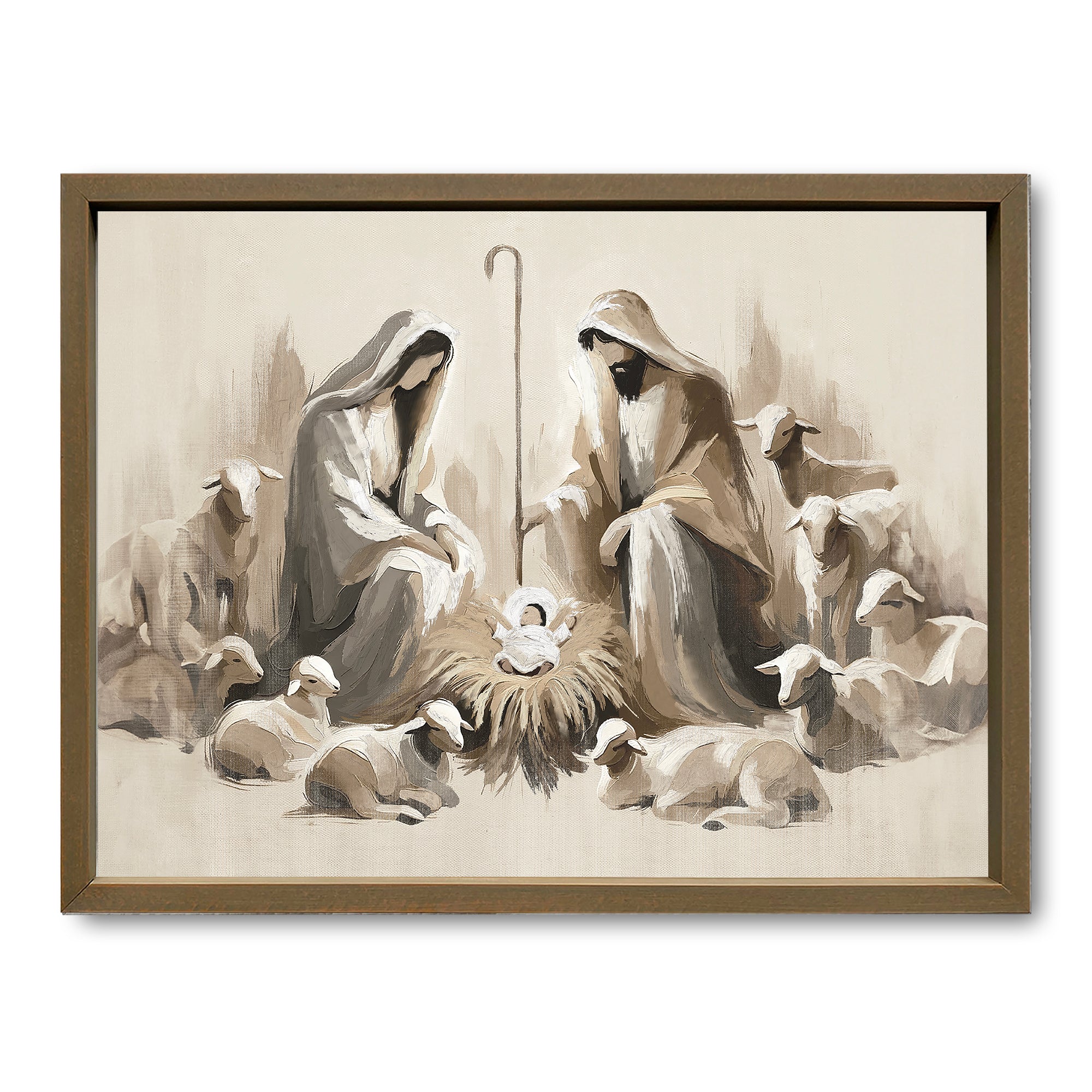 Neutral Nativity Scene Brown Framed Print