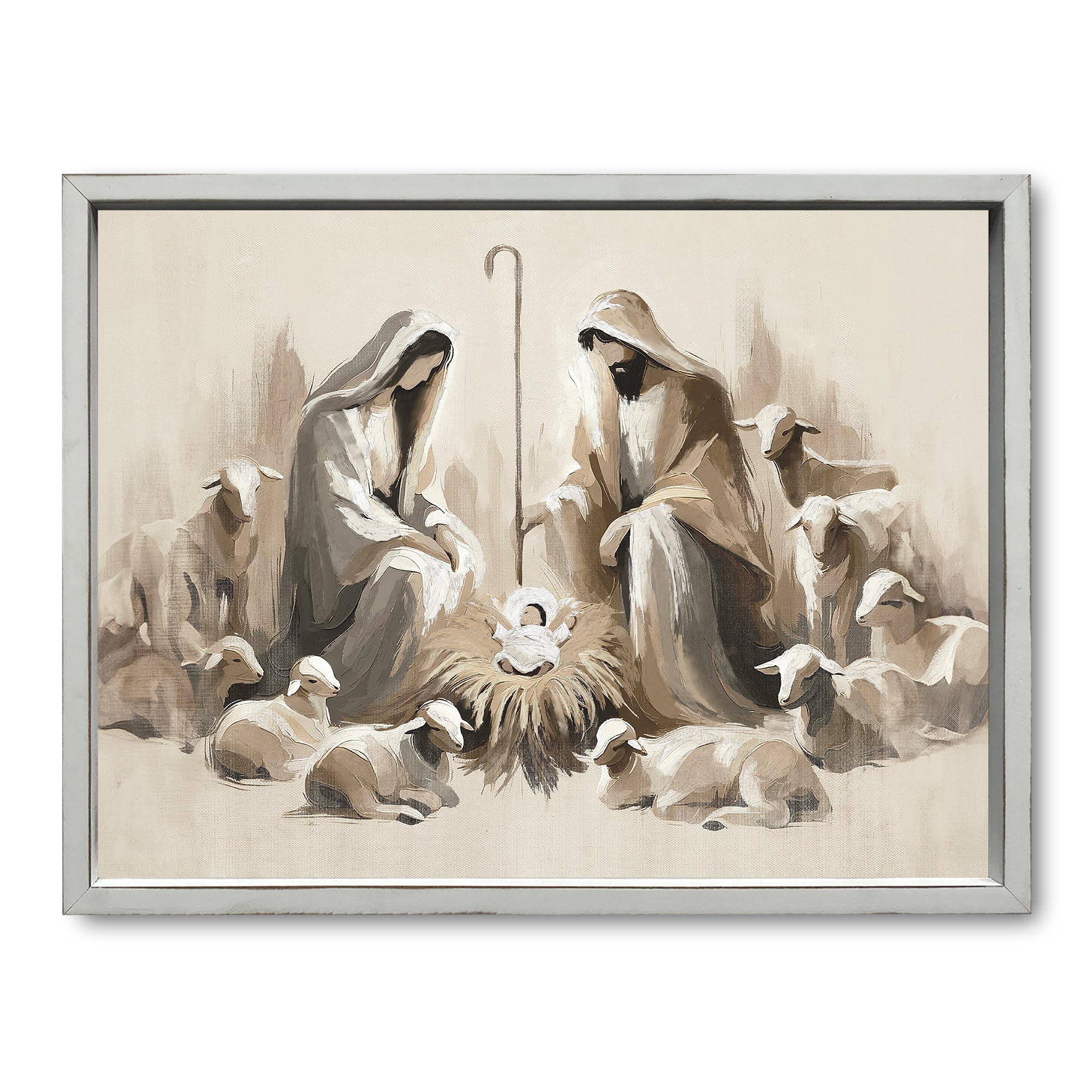 Neutral Nativity Scene White Framed Print